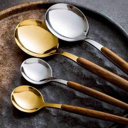 Cutlery Set Stainless Steel Wood Handles 16-Piece Set