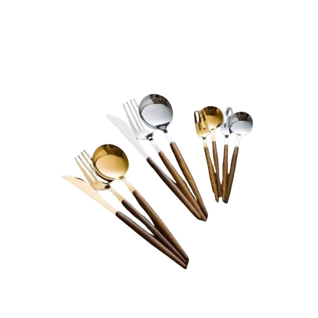 Cutlery Set Stainless Steel Wood Handles 16-Piece Set