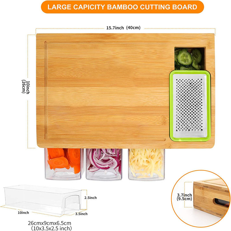Cutting Board Bamboo 4 Graters & Pull-Out Boxes