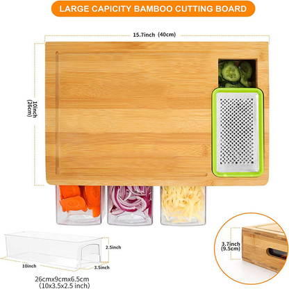 Cutting Board Bamboo 4 Graters & Pull-Out Boxes