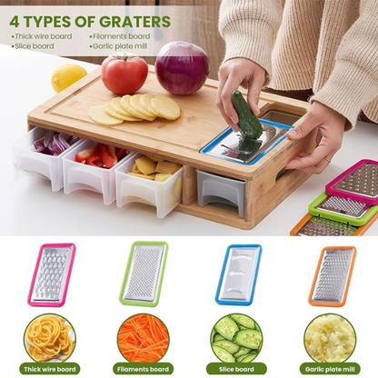 Cutting Board Bamboo 4 Graters & Pull-Out Boxes