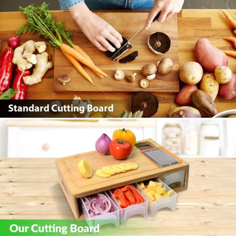 Cutting Board Bamboo 4 Graters & Pull-Out Boxes