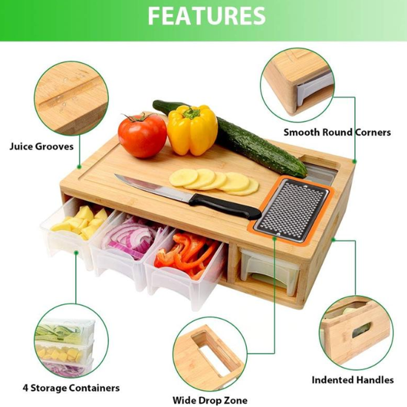 Cutting Board Bamboo 4 Graters & Pull-Out Boxes