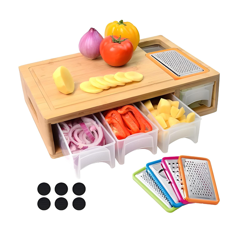 Cutting Board Bamboo 4 Graters & Pull-Out Boxes