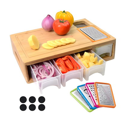 Cutting Board Bamboo 4 Graters & Pull-Out Boxes