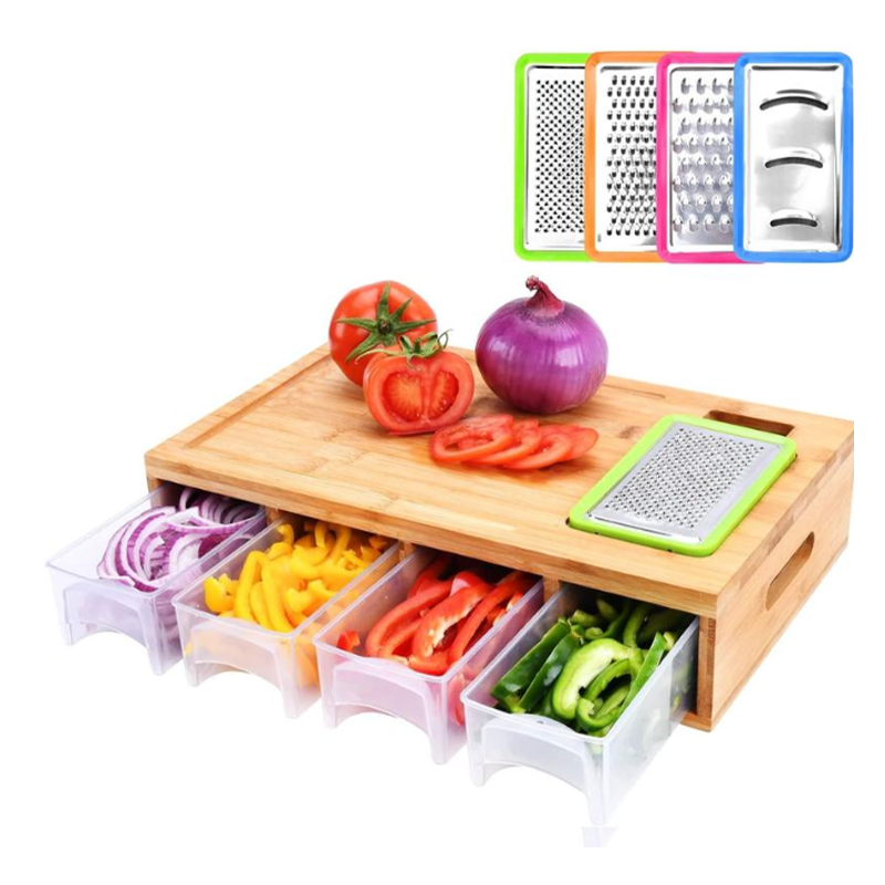 Cutting Board Bamboo 4 Graters & Pull-Out Boxes