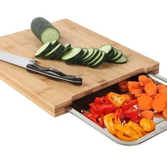 Cutting Board Bamboo Pull-Out Stainless Steel Bowls