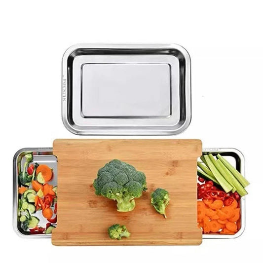 Cutting Board Bamboo Pull-Out Stainless Steel Bowls