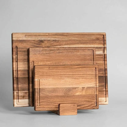 Cutting Board Set Shallow Juice Grooves Wooden Storage Stand Set of 3