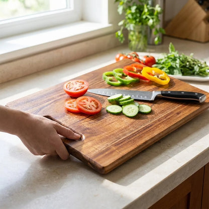 Cutting Board Solid Acacia Wood Carry-and-Hang Handle