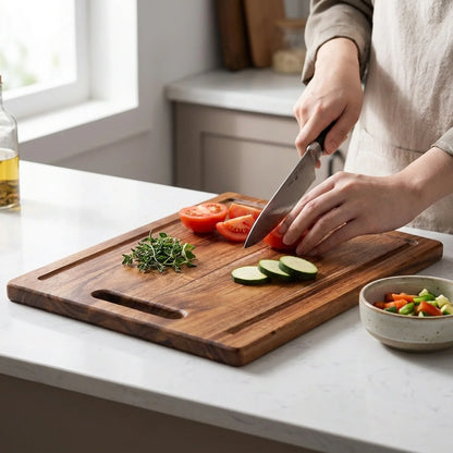 Cutting Board Solid Acacia Wood Integrated Handle & Hanging Hole