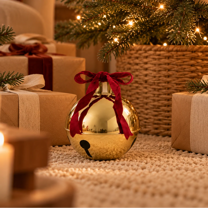 Decorative Bells Gold Metal Red Velvet Bows Set of 3