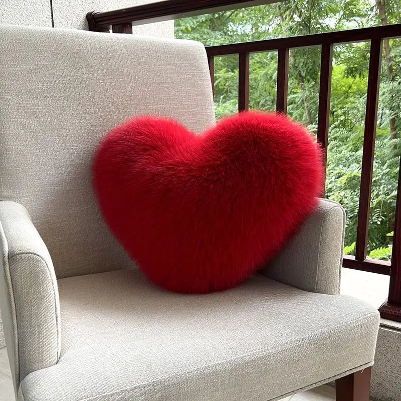 Decorative Pillow Heart-Shaped Plush Faux Fur