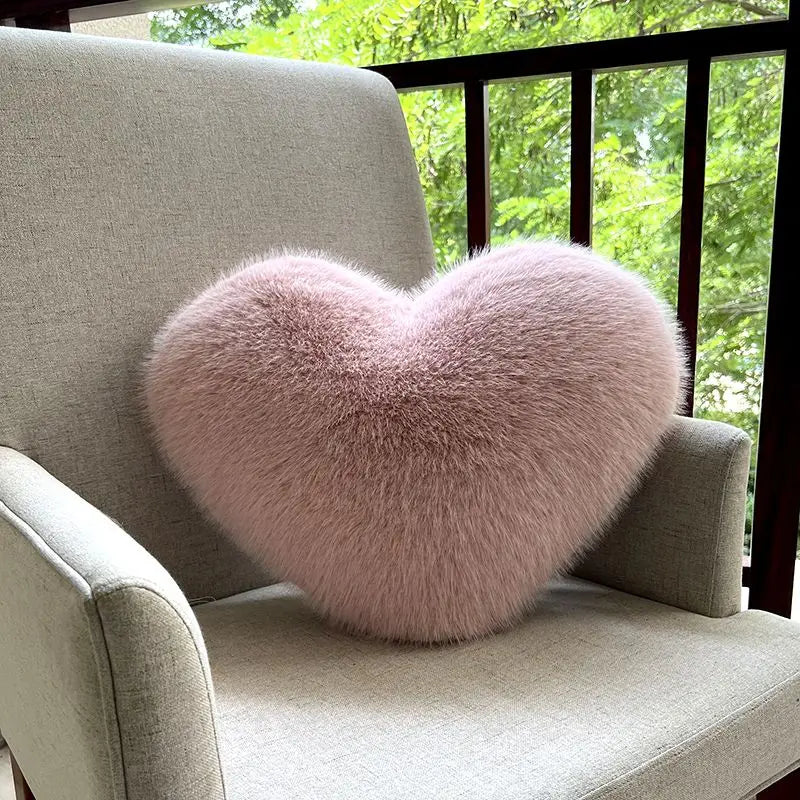 Decorative Pillow Heart-Shaped Plush Faux Fur