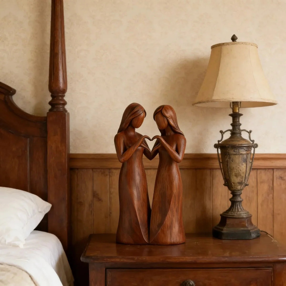 Decorative Sculpture Resin Wood-Grain Sisters Design