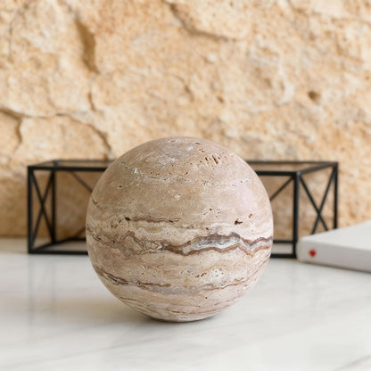 Decorative Sphere Hand-Carved Polished Travertine Marble