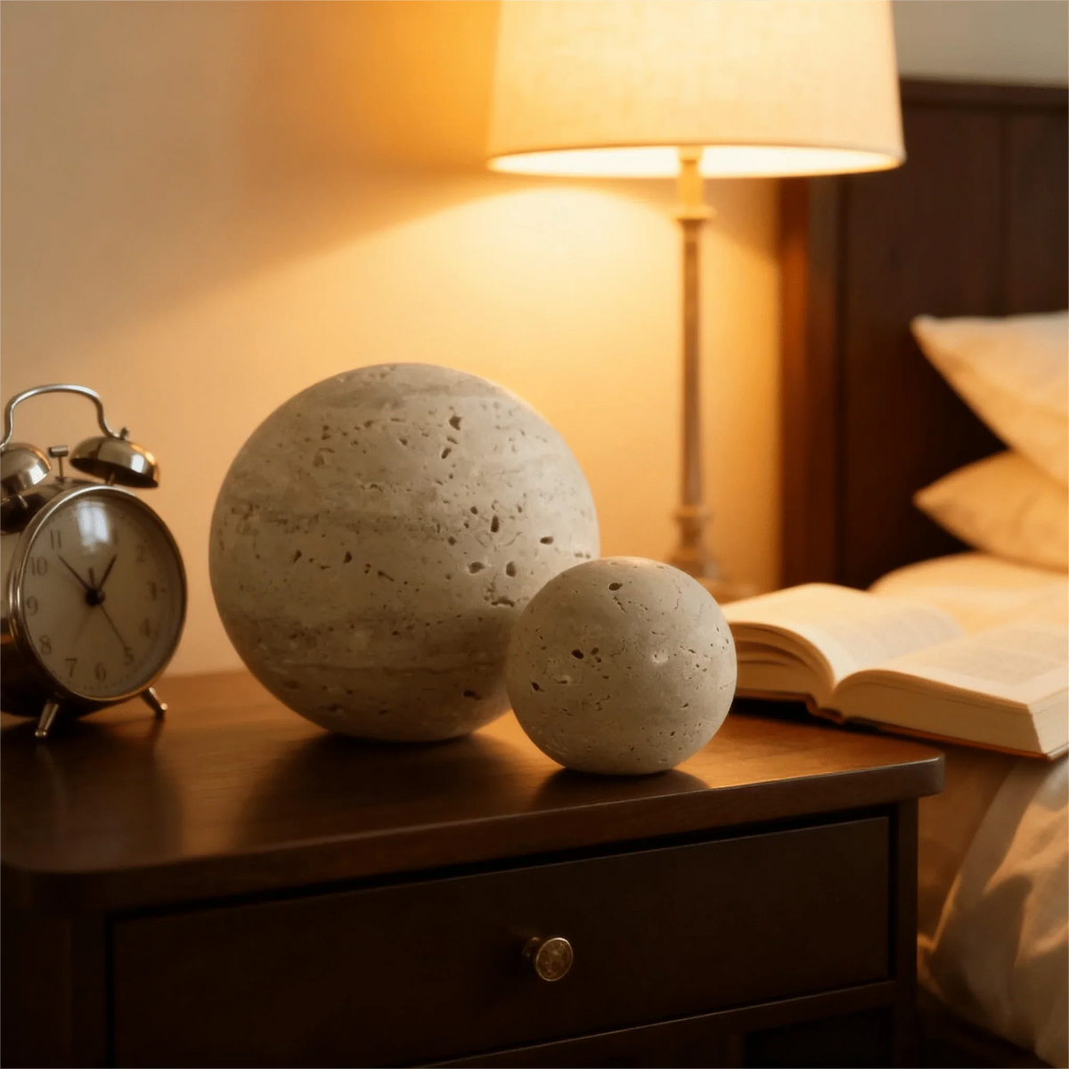 Decorative Sphere Hand-Carved Polished Travertine Marble
