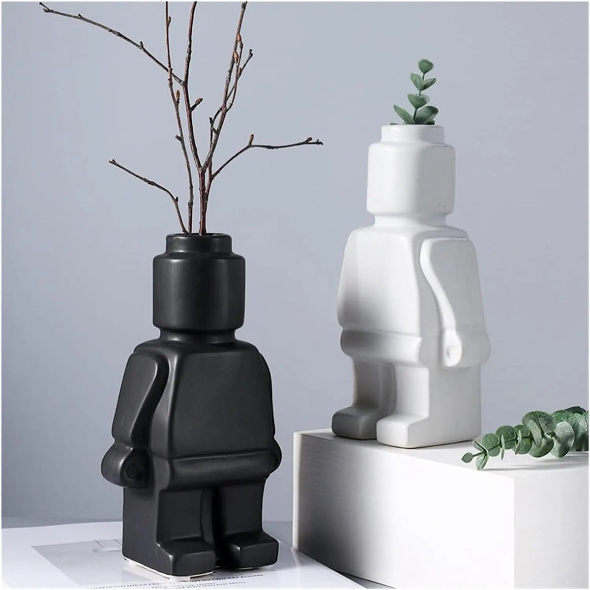 Decorative Vase Brick-Inspired Smooth Resin