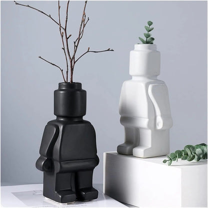 Decorative Vase Brick-Inspired Smooth Resin
