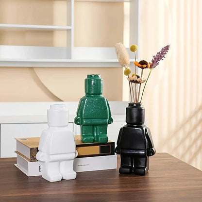 Decorative Vase Brick-Inspired Smooth Resin