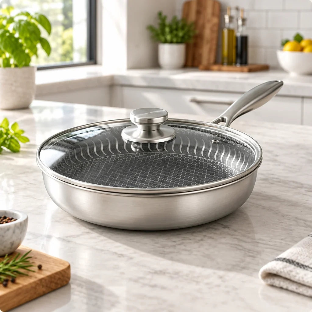 Deep Frying Pan Honeycomb Non-Stick With Glass Lid