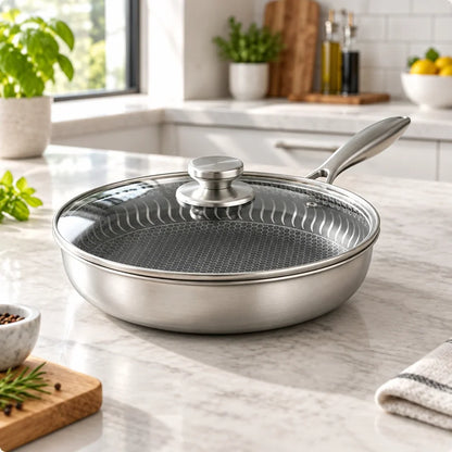 Deep Frying Pan Honeycomb Non-Stick With Glass Lid