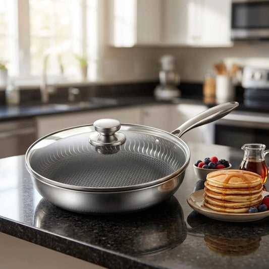 Deep Frying Pan Honeycomb Non-Stick With Glass Lid