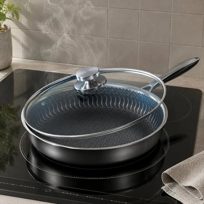 Deep Frying Pan Honeycomb Non-Stick With Glass Lid