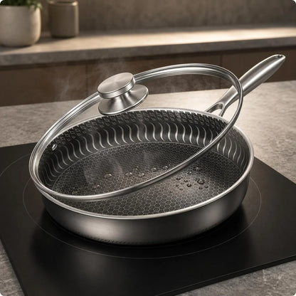 Deep Frying Pan Honeycomb Non-Stick With Glass Lid