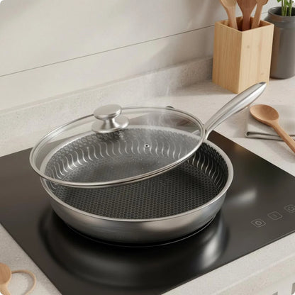 Deep Frying Pan Honeycomb Non-Stick With Glass Lid