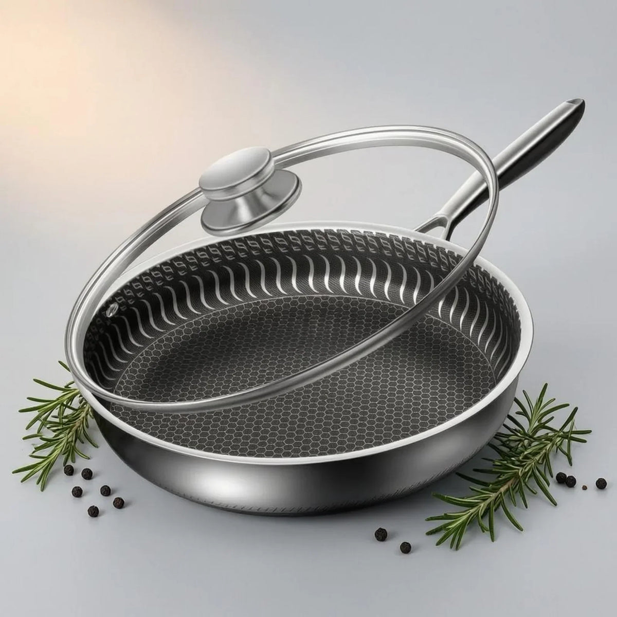 Deep Frying Pan Honeycomb Non-Stick With Glass Lid