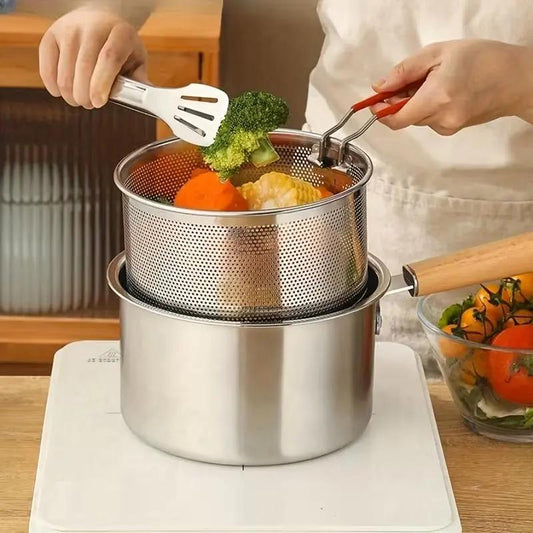 Deep Frying Pot Stainless Steel & Glass Lid