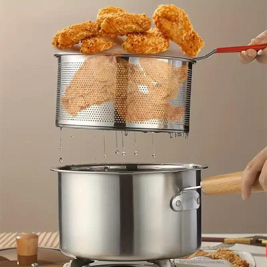 Deep Frying Pot Stainless Steel & Glass Lid