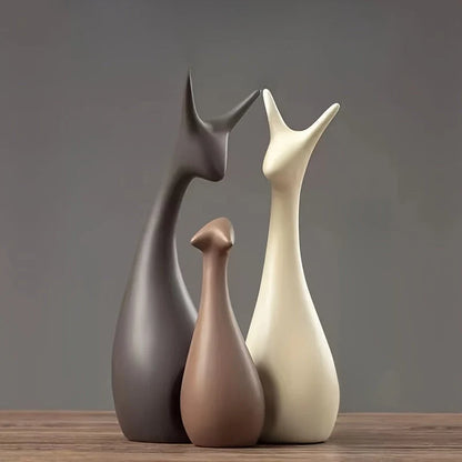 Deer Figurine Set Handcrafted Ceramic 3-Piece
