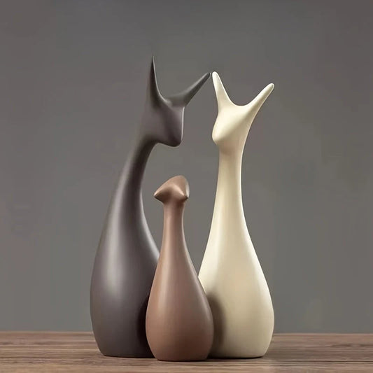 Deer Figurine Set Handcrafted Ceramic 3-Piece