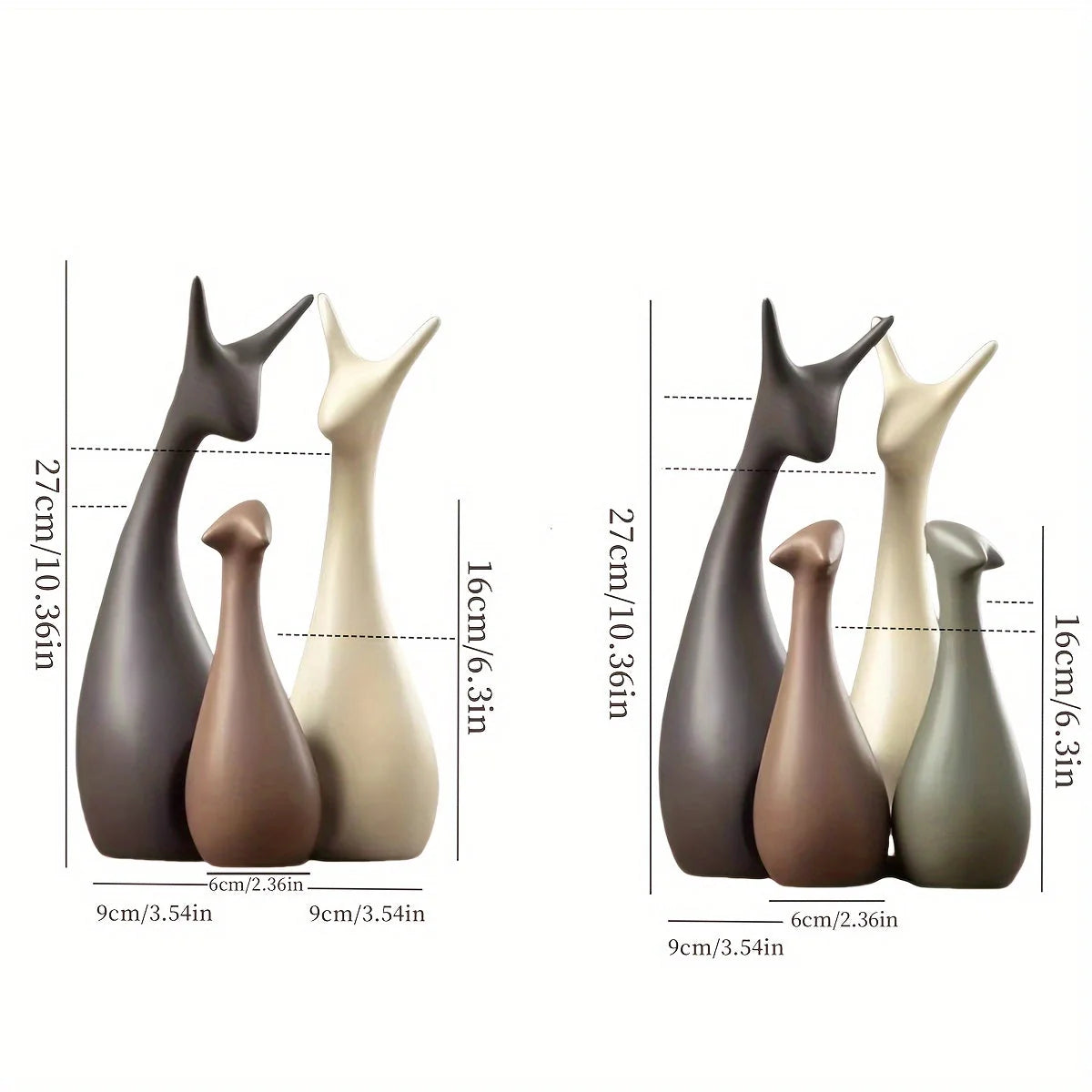 Deer Figurine Set Handcrafted Ceramic 3-Piece