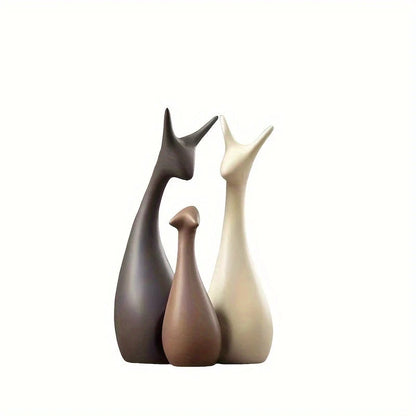 Deer Figurine Set Handcrafted Ceramic 3-Piece