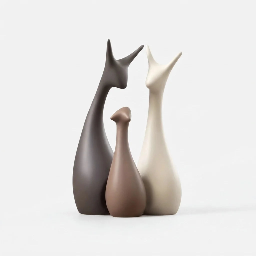Deer Figurine Set Handcrafted Ceramic 3-Piece