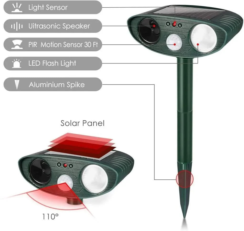 Deer Repellent Ultrasonic Motion-Activated Solar-Powered