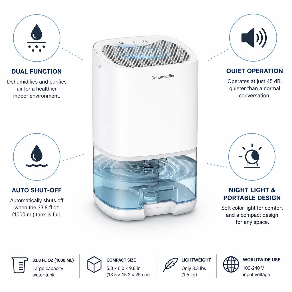 Dehumidifier & Air Purifier 2-In-1 Quiet Auto Shut-Off