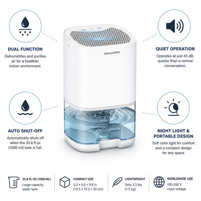 Dehumidifier & Air Purifier 2-In-1 Quiet Auto Shut-Off