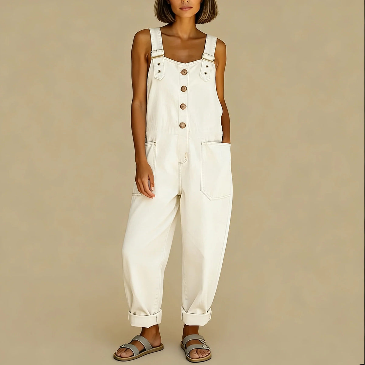 Denim Overalls Relaxed Fit Adjustable Straps Patch Pockets