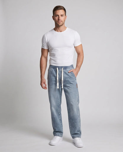Denim Pants Cotton Loose Fit Elastic Drawstring Waist