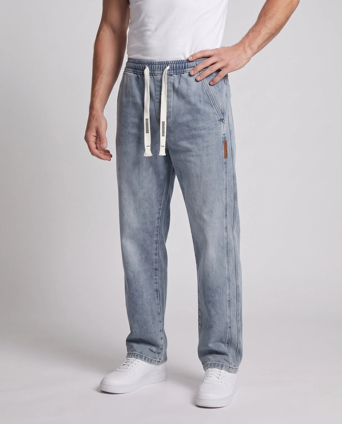 Denim Pants Cotton Loose Fit Elastic Drawstring Waist