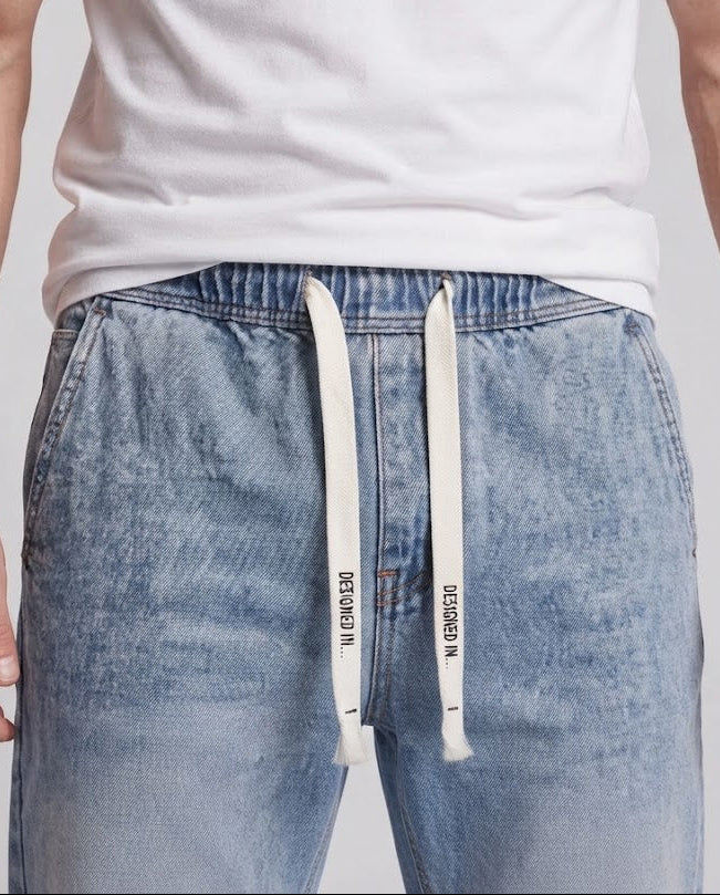 Denim Pants Cotton Loose Fit Elastic Drawstring Waist