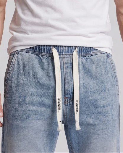 Denim Pants Cotton Loose Fit Elastic Drawstring Waist