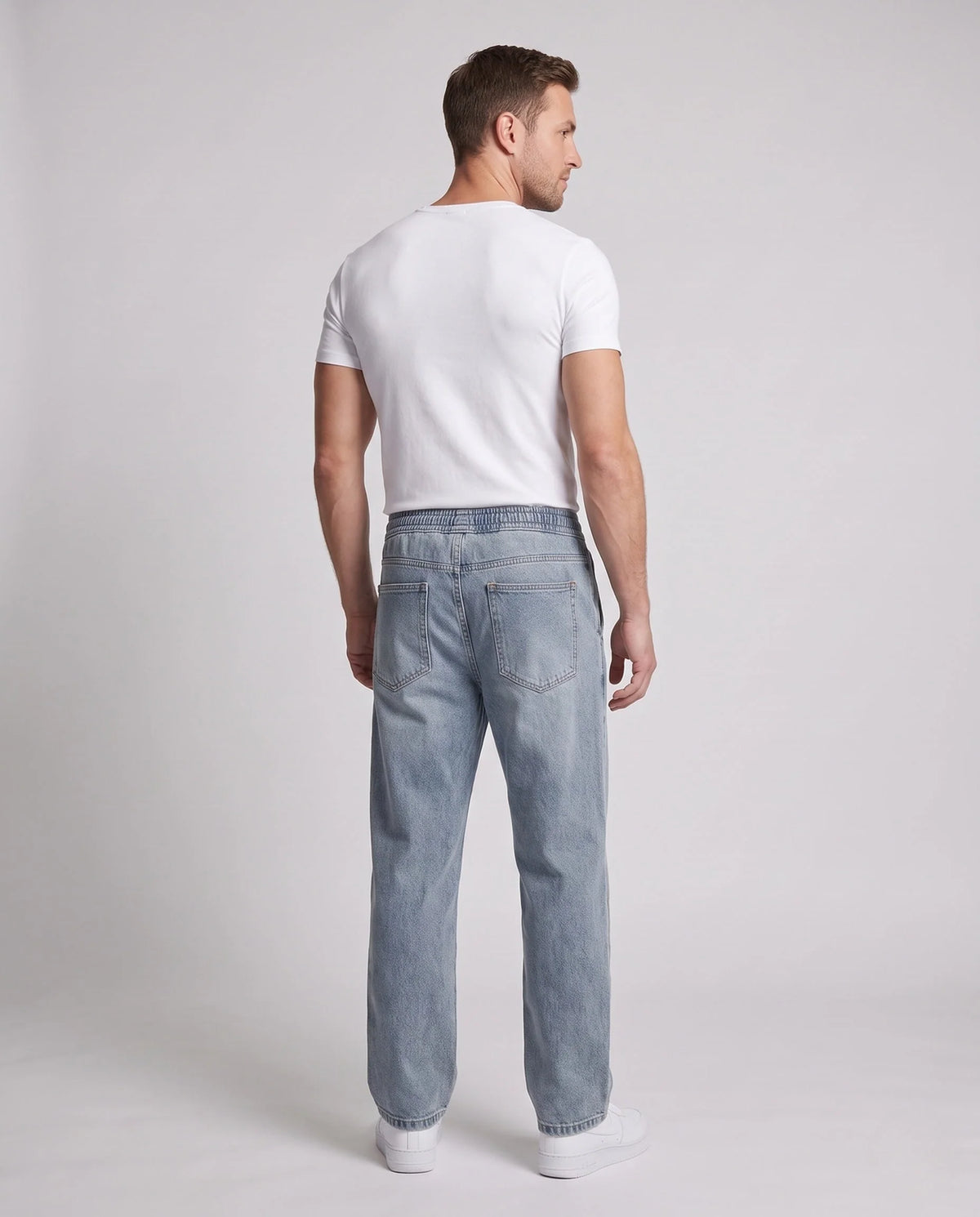 Denim Pants Cotton Loose Fit Elastic Drawstring Waist