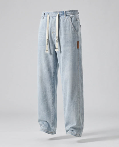 Denim Pants Cotton Loose Fit Elastic Drawstring Waist