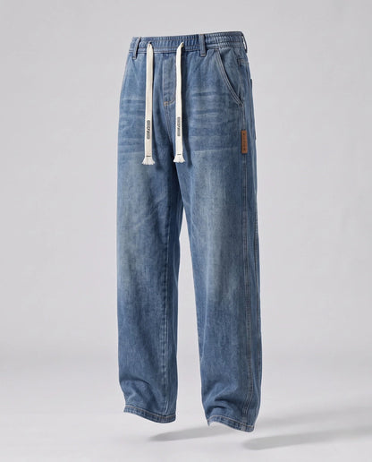 Denim Pants Cotton Loose Fit Elastic Drawstring Waist