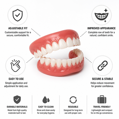 Denture Set Two-Piece Adjustable Fit Upper & Lower